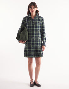 Womens | Pleated Cotton Twill Mini Shirt Dress | Navy/Ash Tree