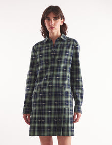 Womens | Pleated Cotton Twill Mini Shirt Dress | Navy/Ash Tree