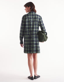 Womens | Pleated Cotton Twill Mini Shirt Dress | Navy/Ash Tree