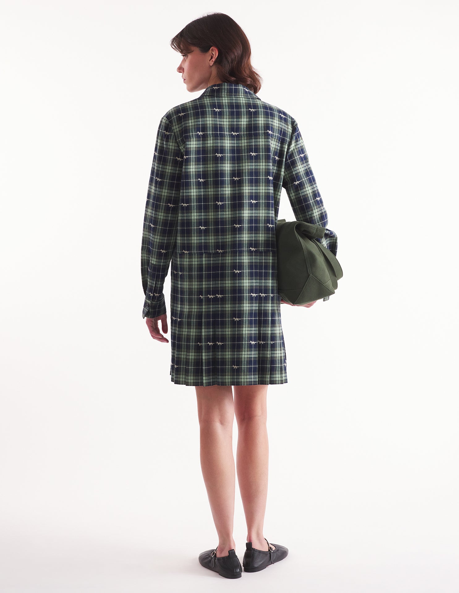 Womens | Pleated Cotton Twill Mini Shirt Dress | Navy/Ash Tree