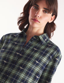 Womens | Pleated Cotton Twill Mini Shirt Dress | Navy/Ash Tree