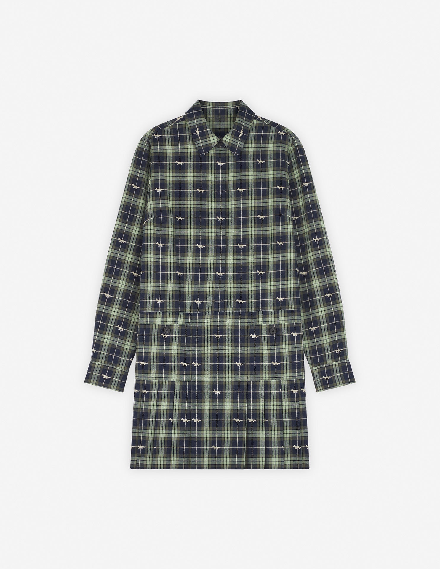 Womens | Pleated Cotton Twill Mini Shirt Dress | Navy/Ash Tree