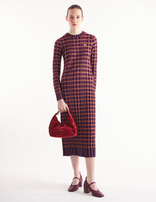 Womens | Checked Ribbed Long Knit Dress | Redstar/Aster