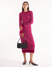 Womens | Checked Ribbed Long Knit Dress | Redstar/Aster