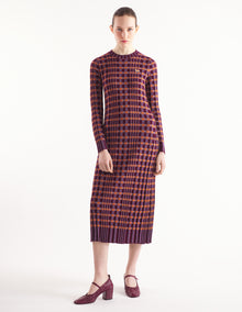 Womens | Checked Ribbed Long Knit Dress | Redstar/Aster