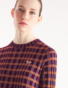 Womens | Checked Ribbed Long Knit Dress | Redstar/Aster