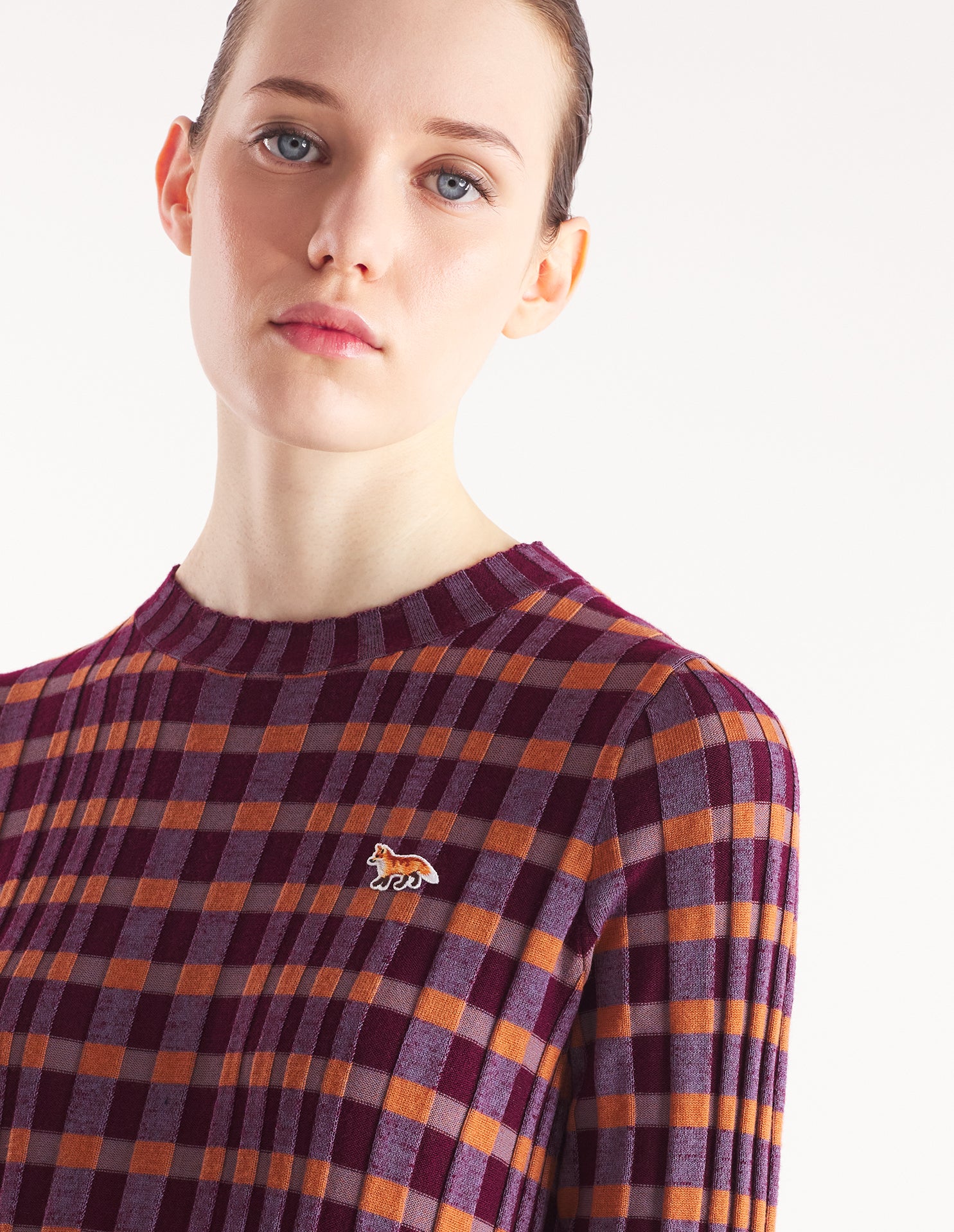 Womens | Checked Ribbed Long Knit Dress | Redstar/Aster