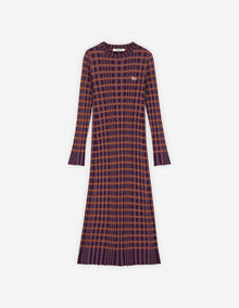 Womens | Checked Ribbed Long Knit Dress | Redstar/Aster
