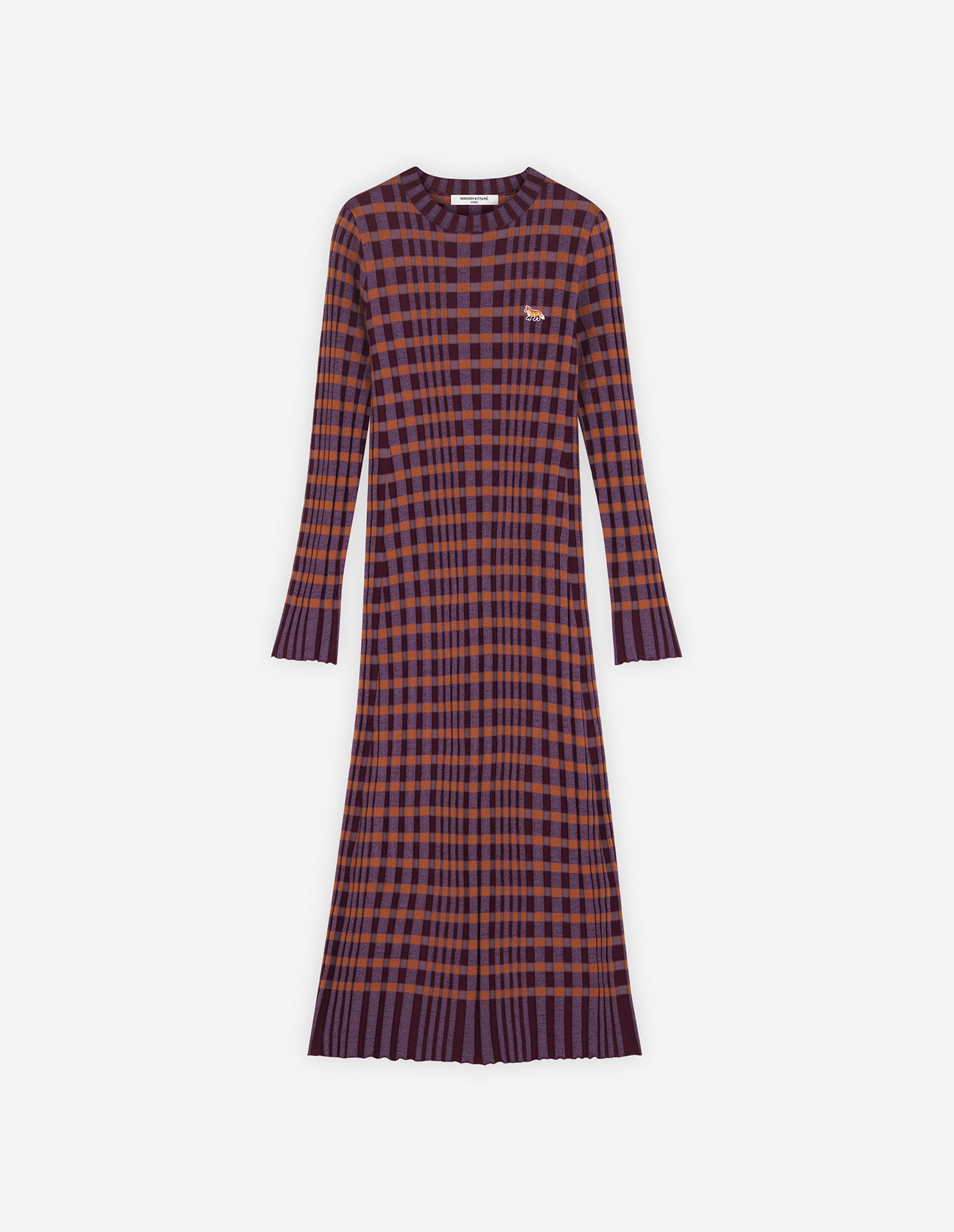 Womens | Checked Ribbed Long Knit Dress | Redstar/Aster