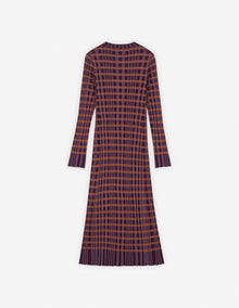 Womens | Checked Ribbed Long Knit Dress | Redstar/Aster