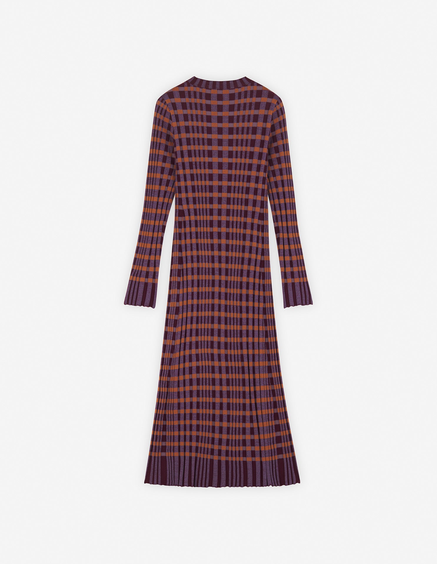 Womens | Checked Ribbed Long Knit Dress | Redstar/Aster