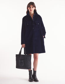 Womens | Corduroy Double Pocket Mini Shirt Dress | Navy