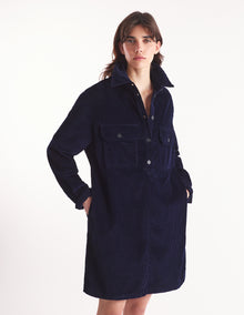 Womens | Corduroy Double Pocket Mini Shirt Dress | Navy