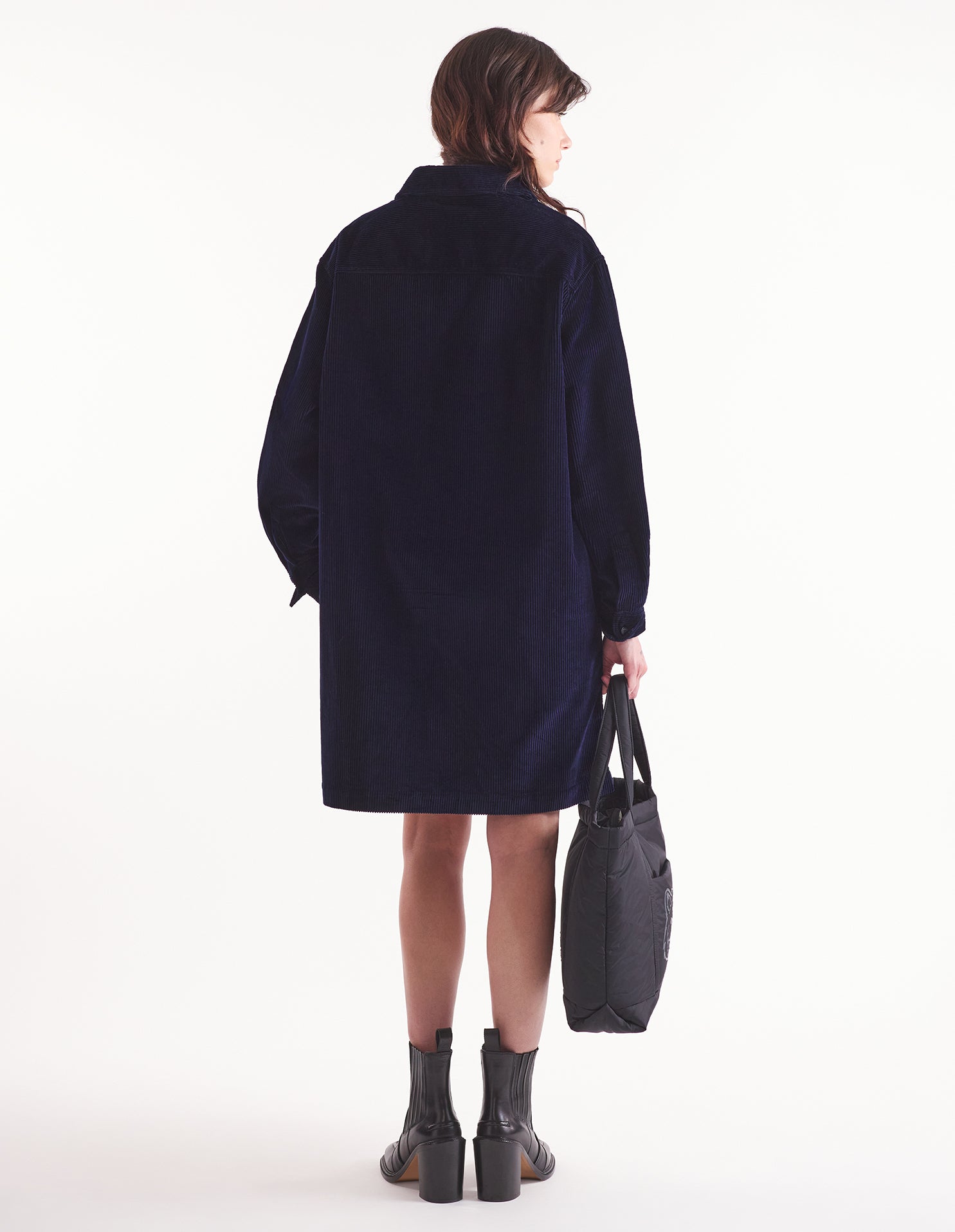 Womens | Corduroy Double Pocket Mini Shirt Dress | Navy