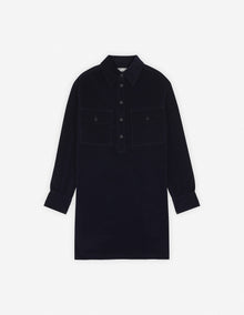 Womens | Corduroy Double Pocket Mini Shirt Dress | Navy