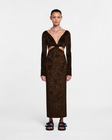 Zanee Cut-Out Crushed-Velvet Dress | Dark Brown