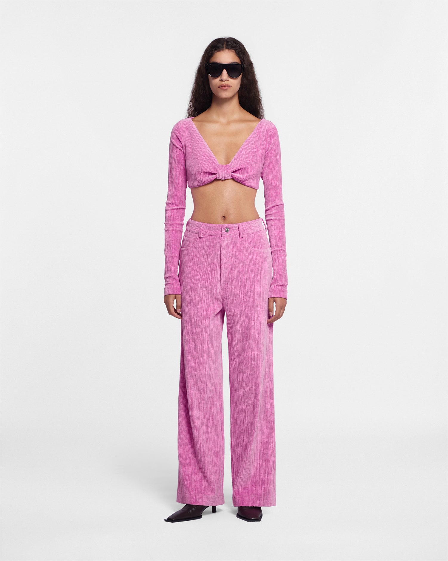 Josine Velvet Seersucker Baggy Pants | Orchid