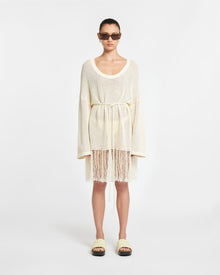 Carianne Fringed Crochet Mini Dress | Creme