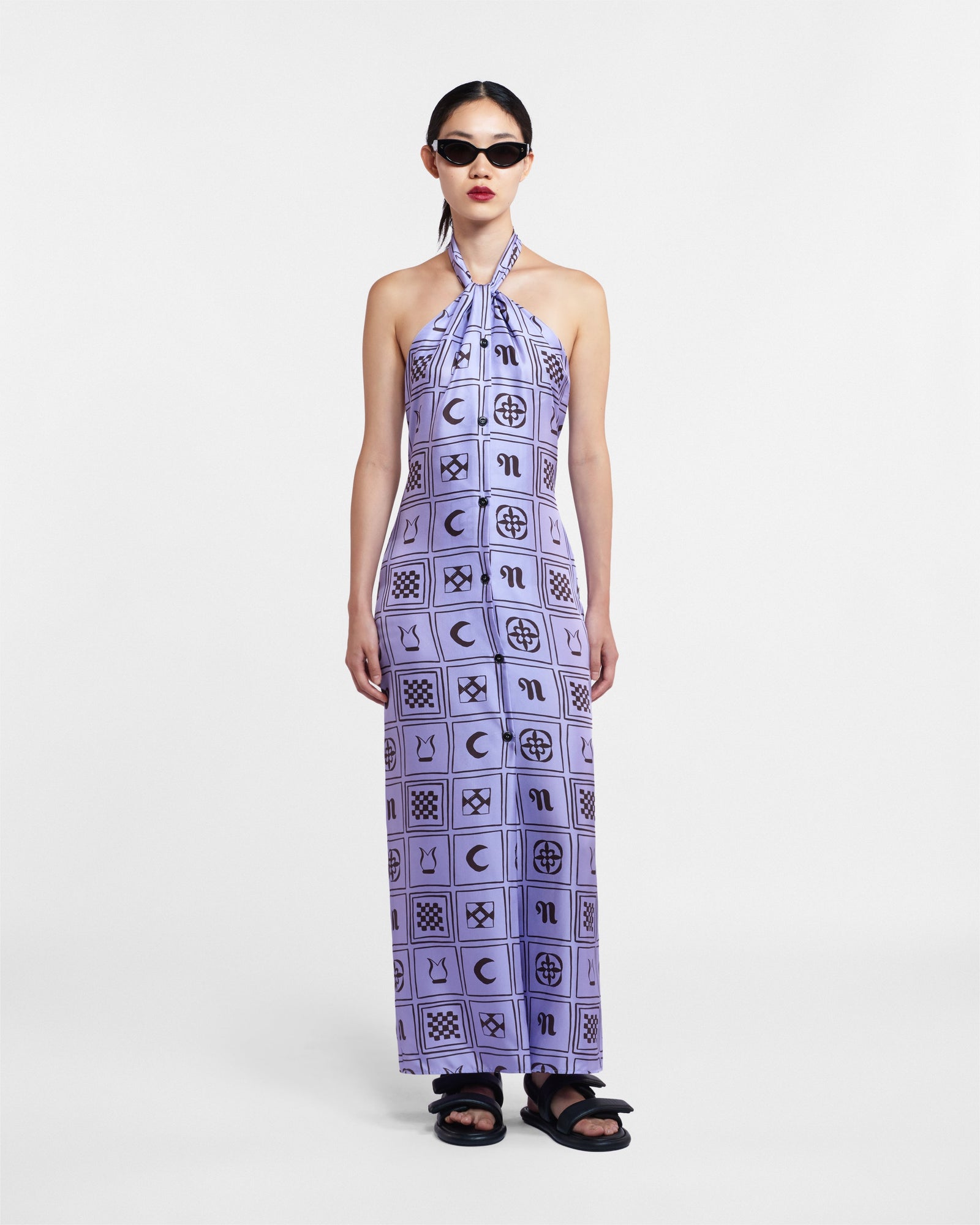 Elima Silk-Twill Halterneck Dress | Kopjafa Lilac