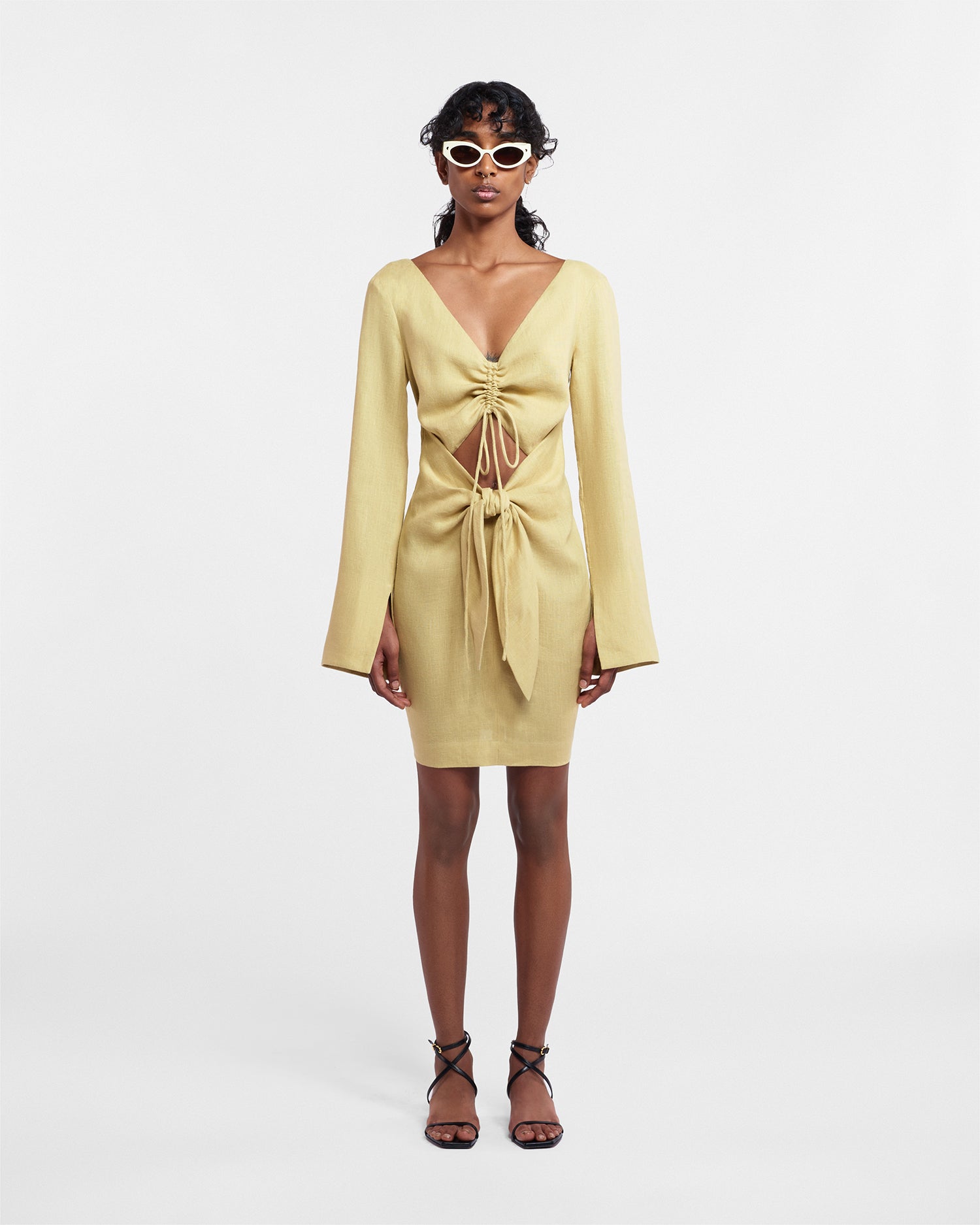 Gilia Ruched-Front Dress | Oat Linen