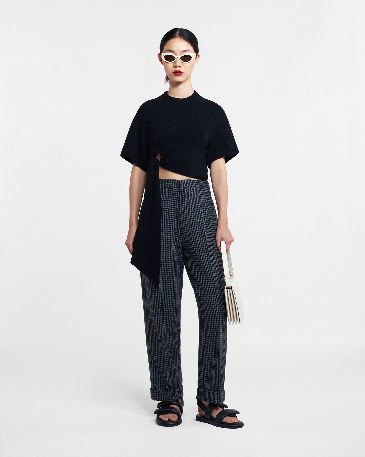 Biba Houndstooth Wool Pants | Grey Black Houndstooth