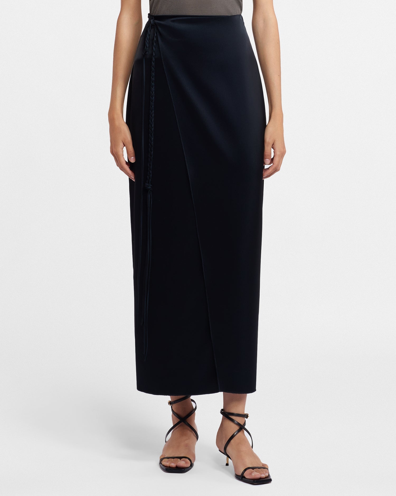 Racha Slip Satin Wrap Skirt | Black