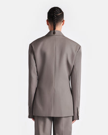 Pacey Cinched-Waist Twill-Suiting Blazer | Gull Gray