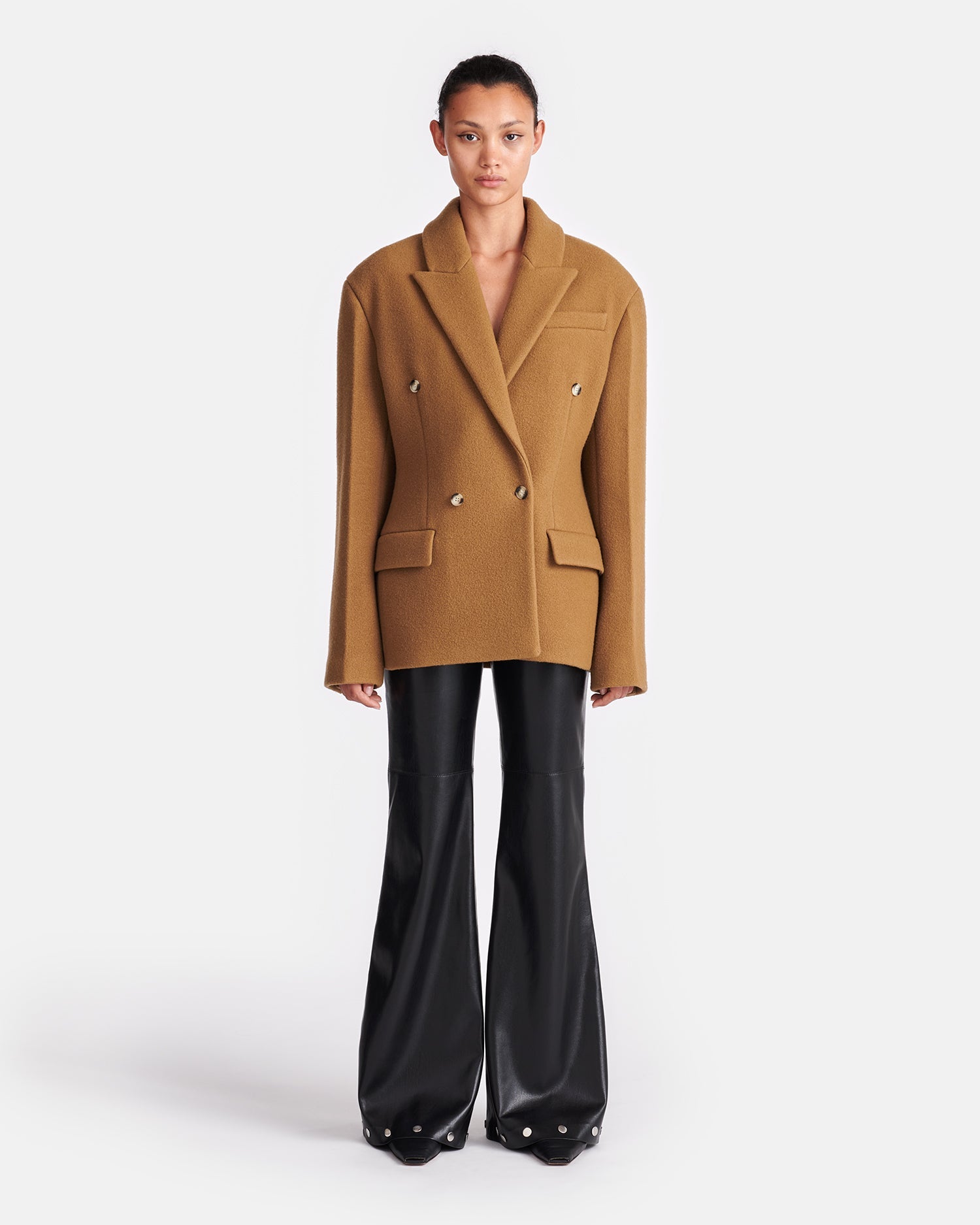 Pacey Cinched-Waist Felted Wool Blazer | Walnut