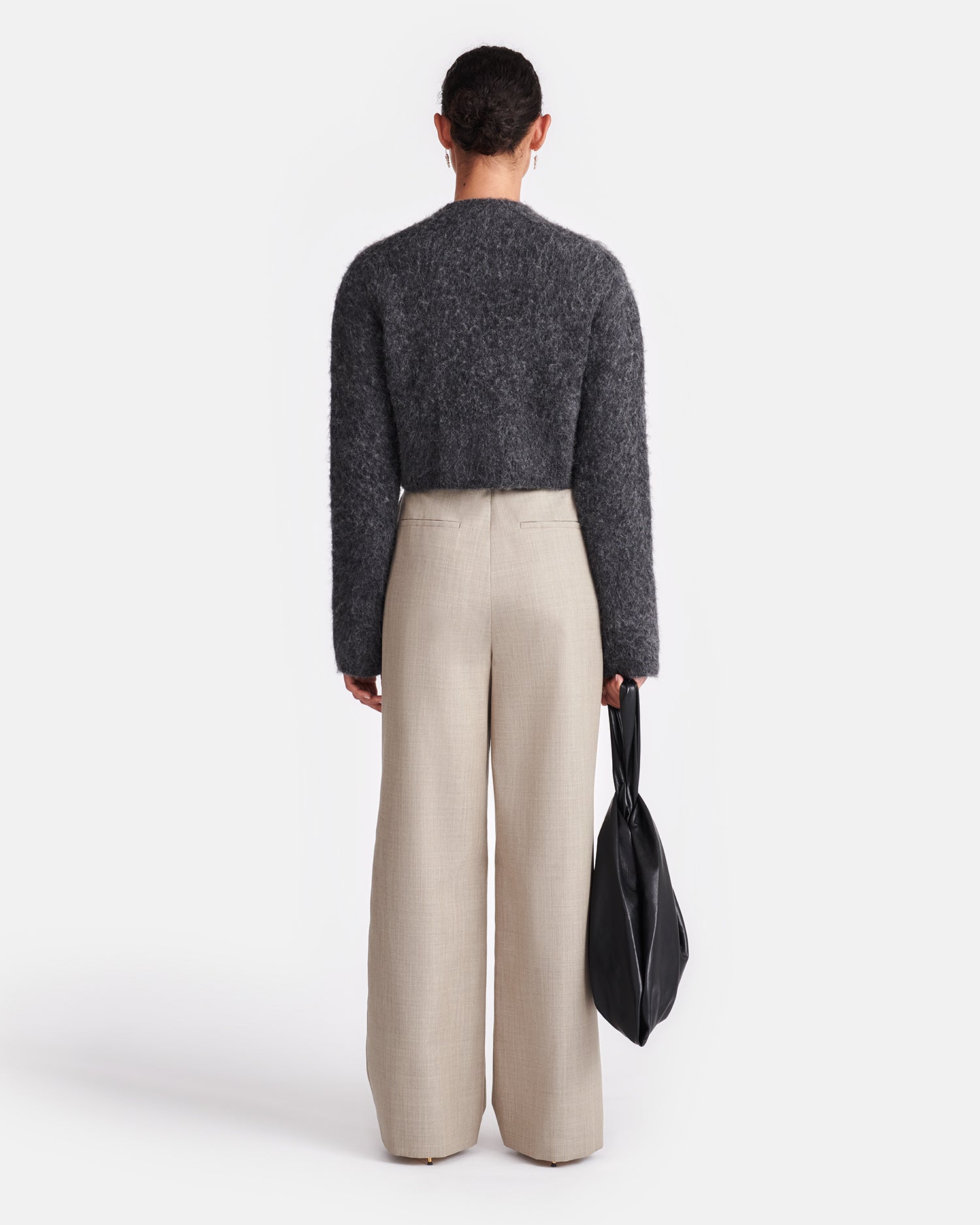 Ulani Leather And Twill Suiting Wide-Leg Pants | Taupe/Black