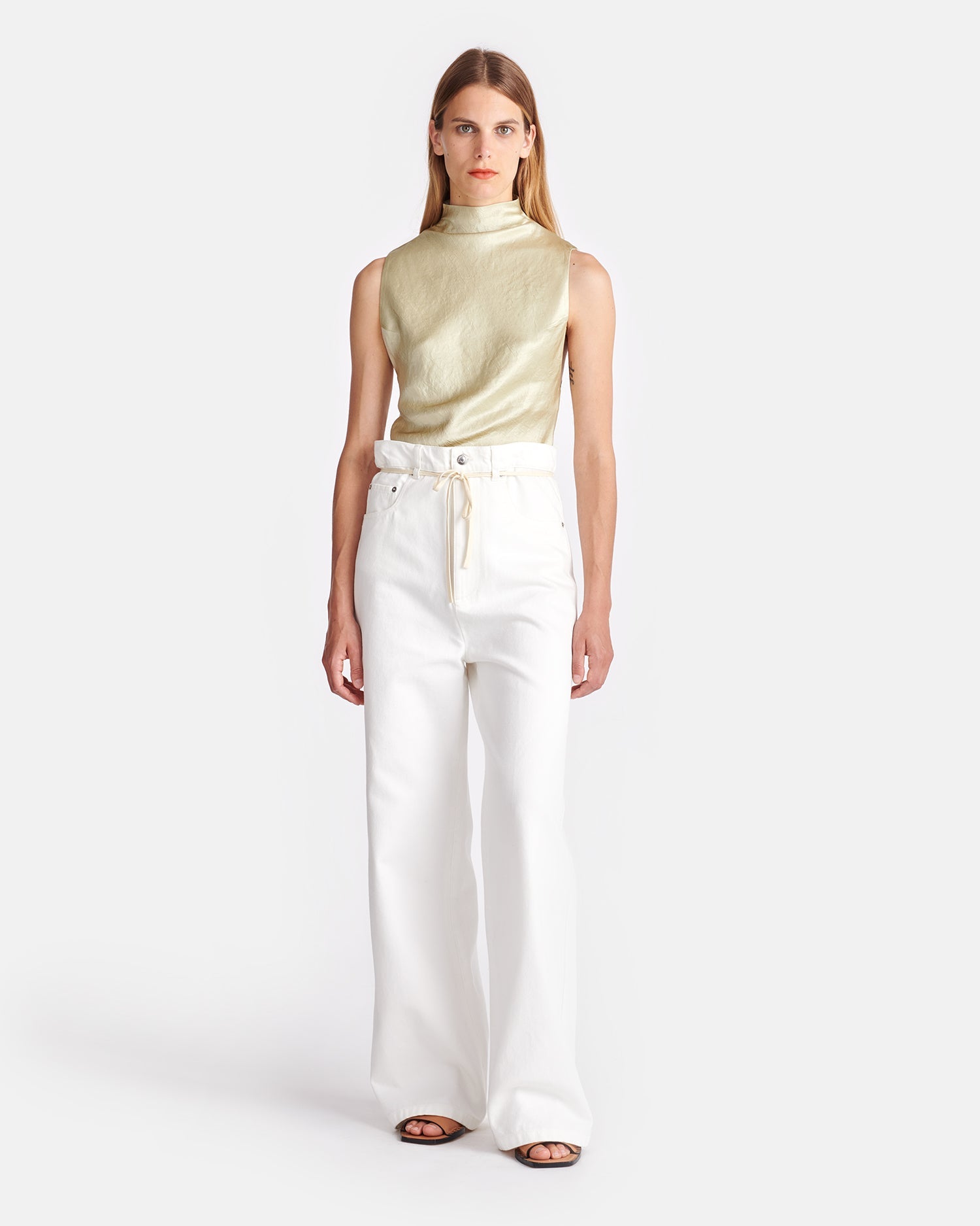 Colson Crinkled-Satin Turtleneck Top | Green Tea