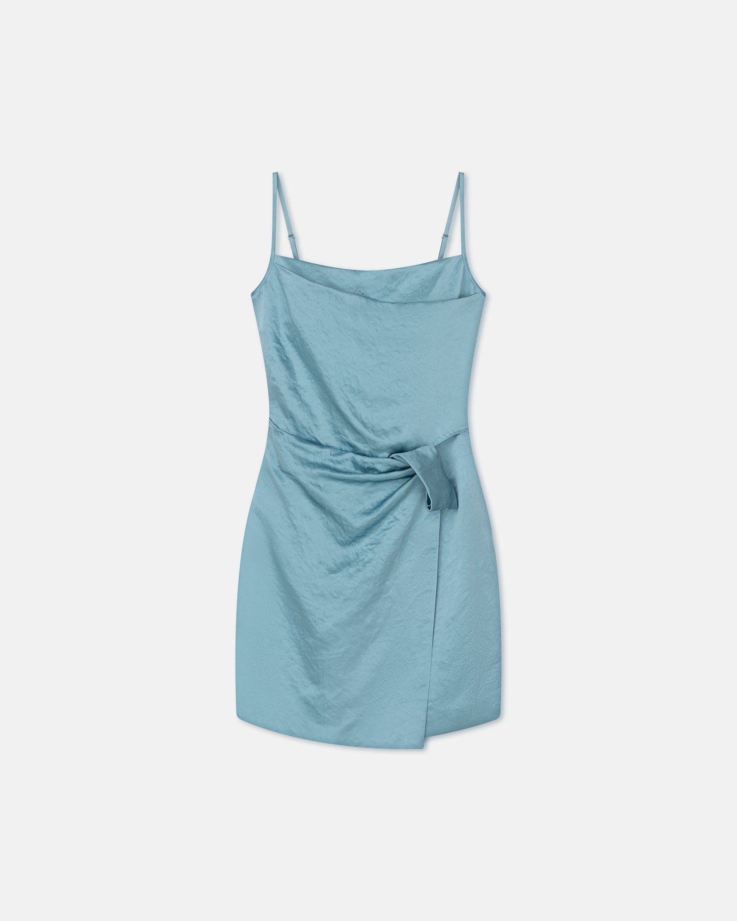 Eteline Ruched Crinkled-Satin Mini Dress | Aqua