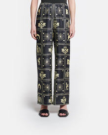 Womens | Brenda Printed Silk-Twill Pants | Folk Art Black