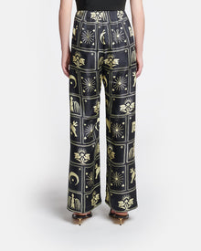 Womens | Brenda Printed Silk-Twill Pants | Folk Art Black