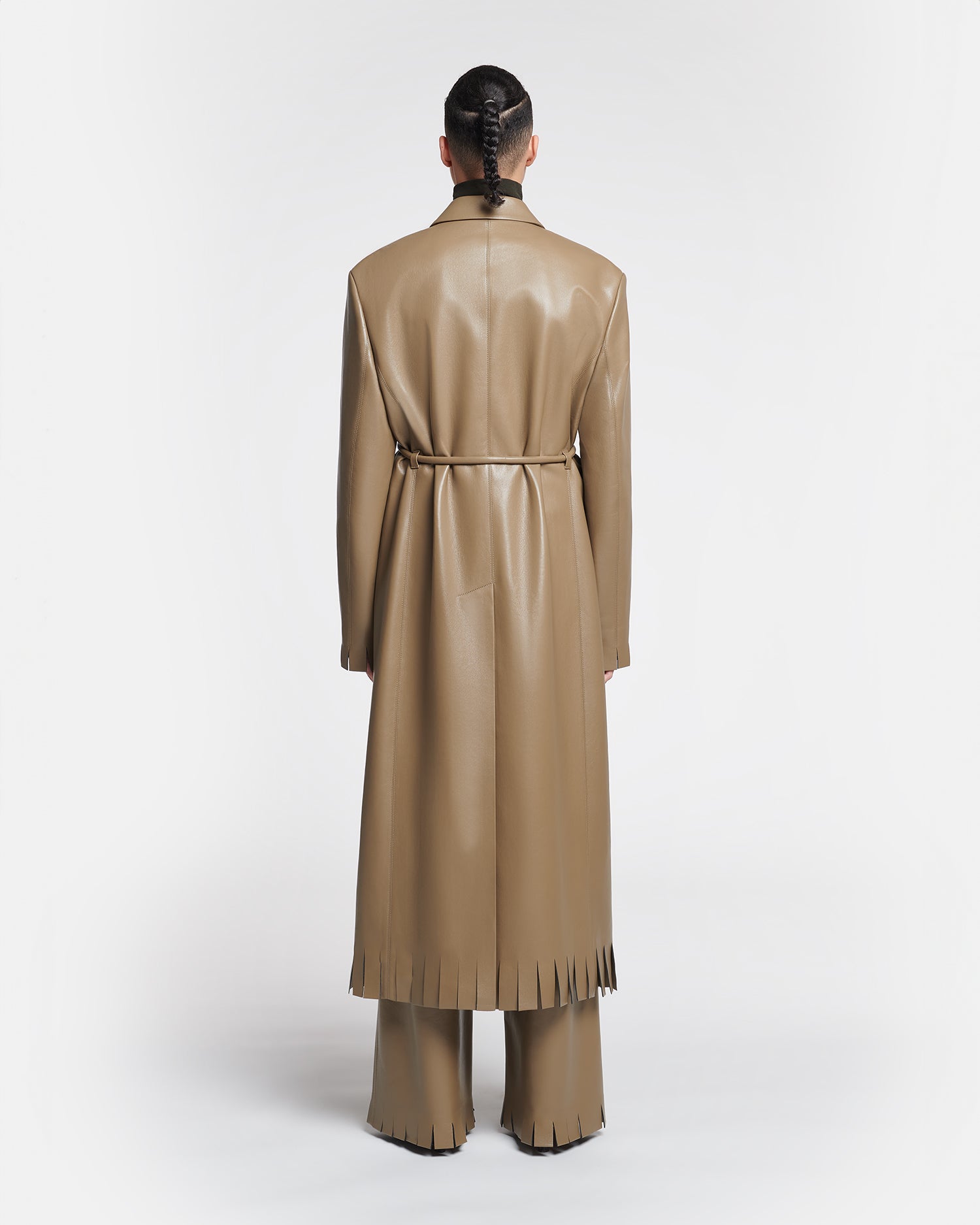 Nikoline Belted Regenerated Leather Coat | Muted Khaki