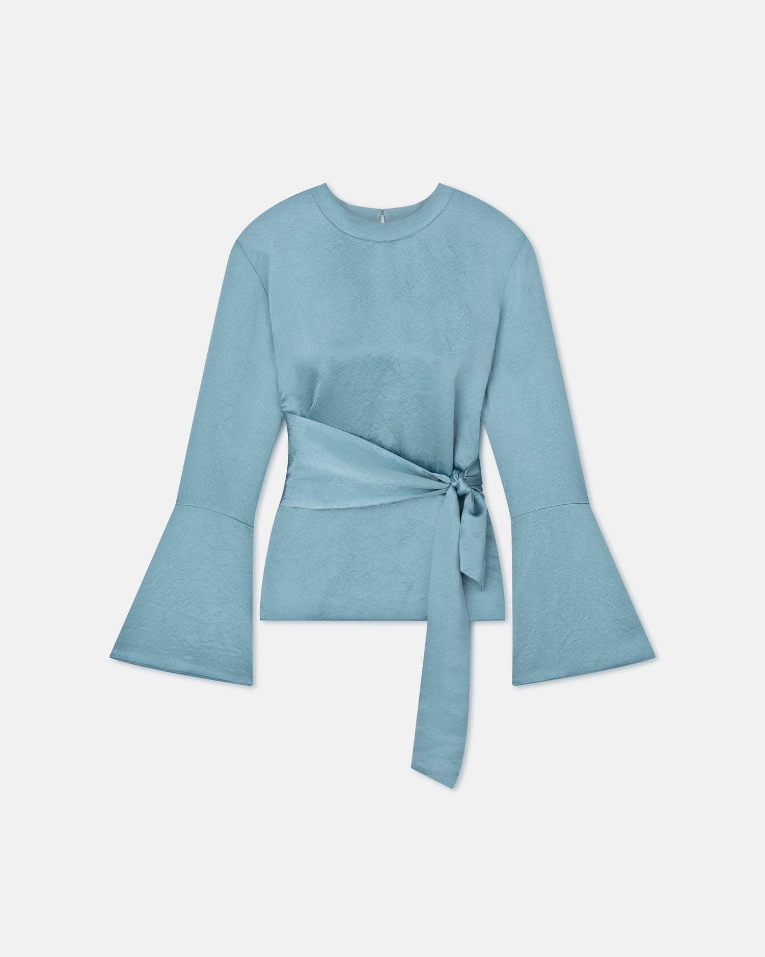 Ilone Belted Crinkled-Satin Top | Aqua