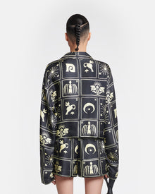 Vally Cropped Printed Silk-Twill Shirt | Folk Art Black