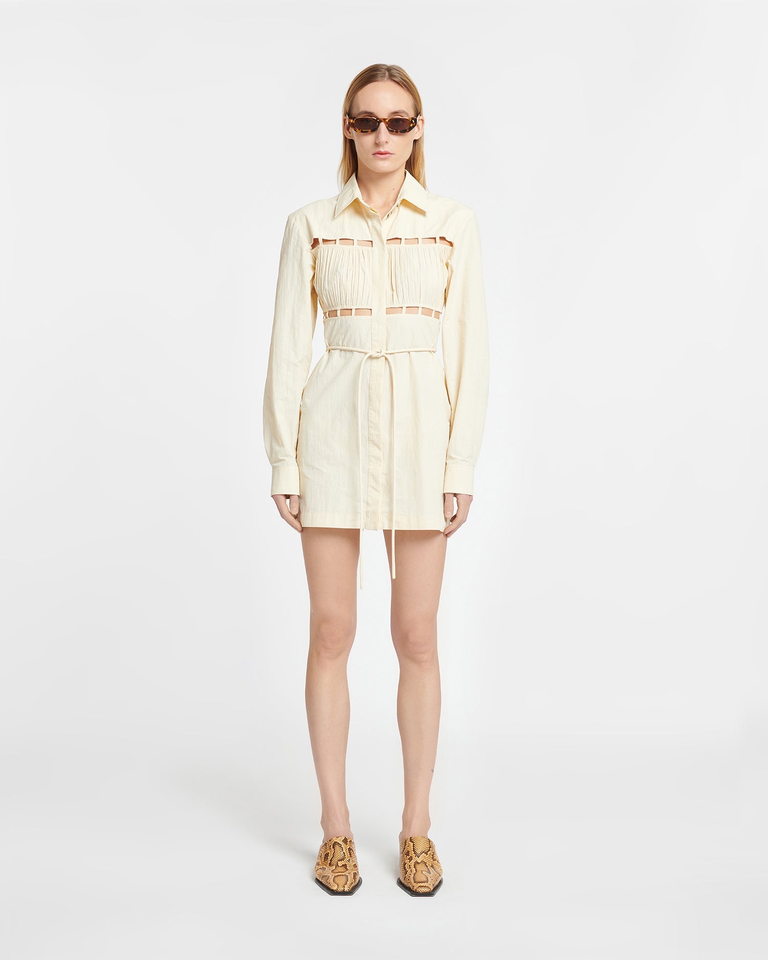 Genea Pleated Poplin Shirt Dress | Creme