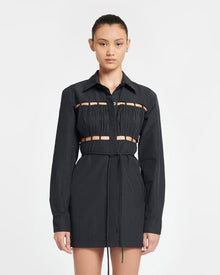 Genea Pleated Poplin Shirt Dress | Black