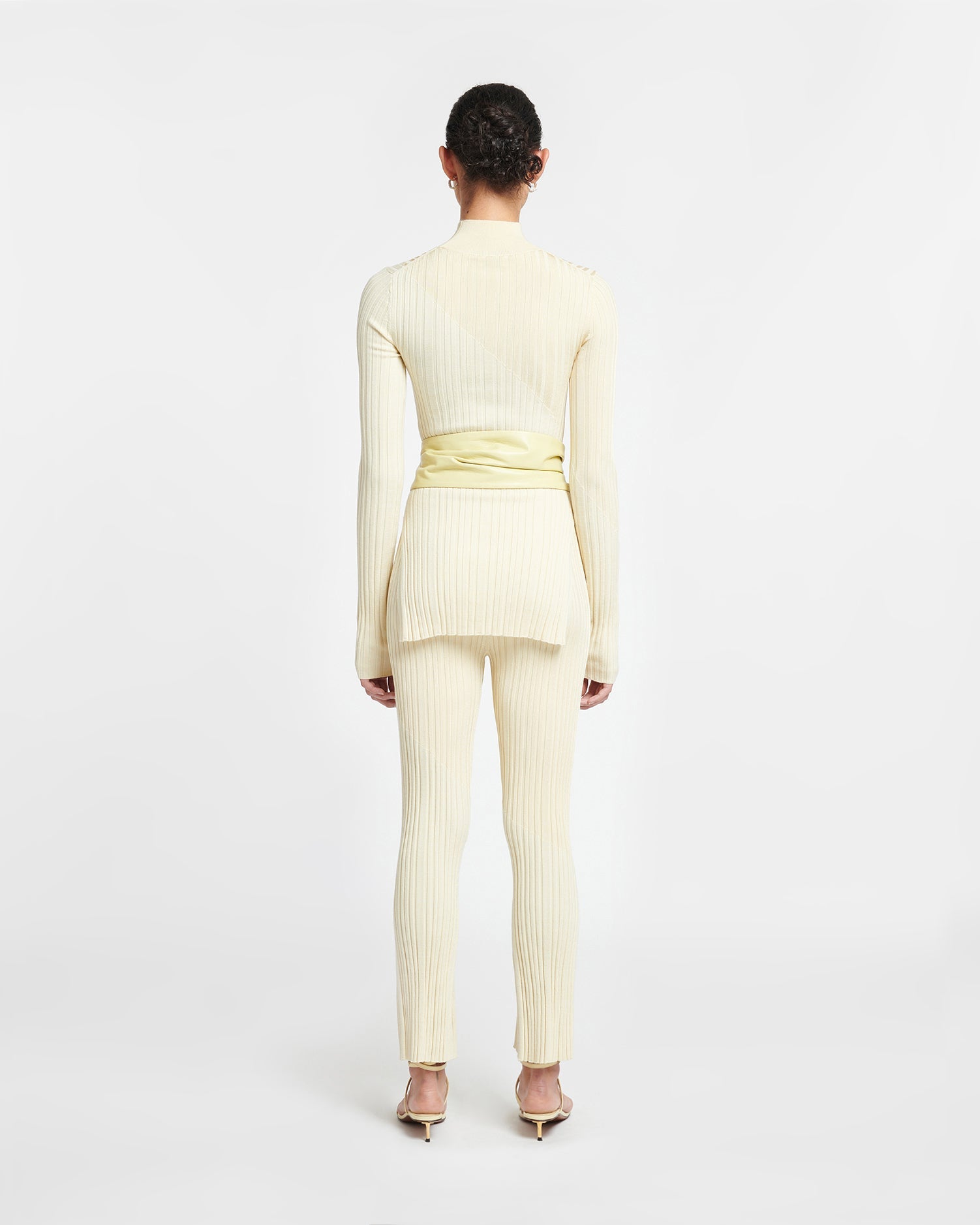 Malise Cropped Ribbed Merino Pants | Lime Yellow/Creme