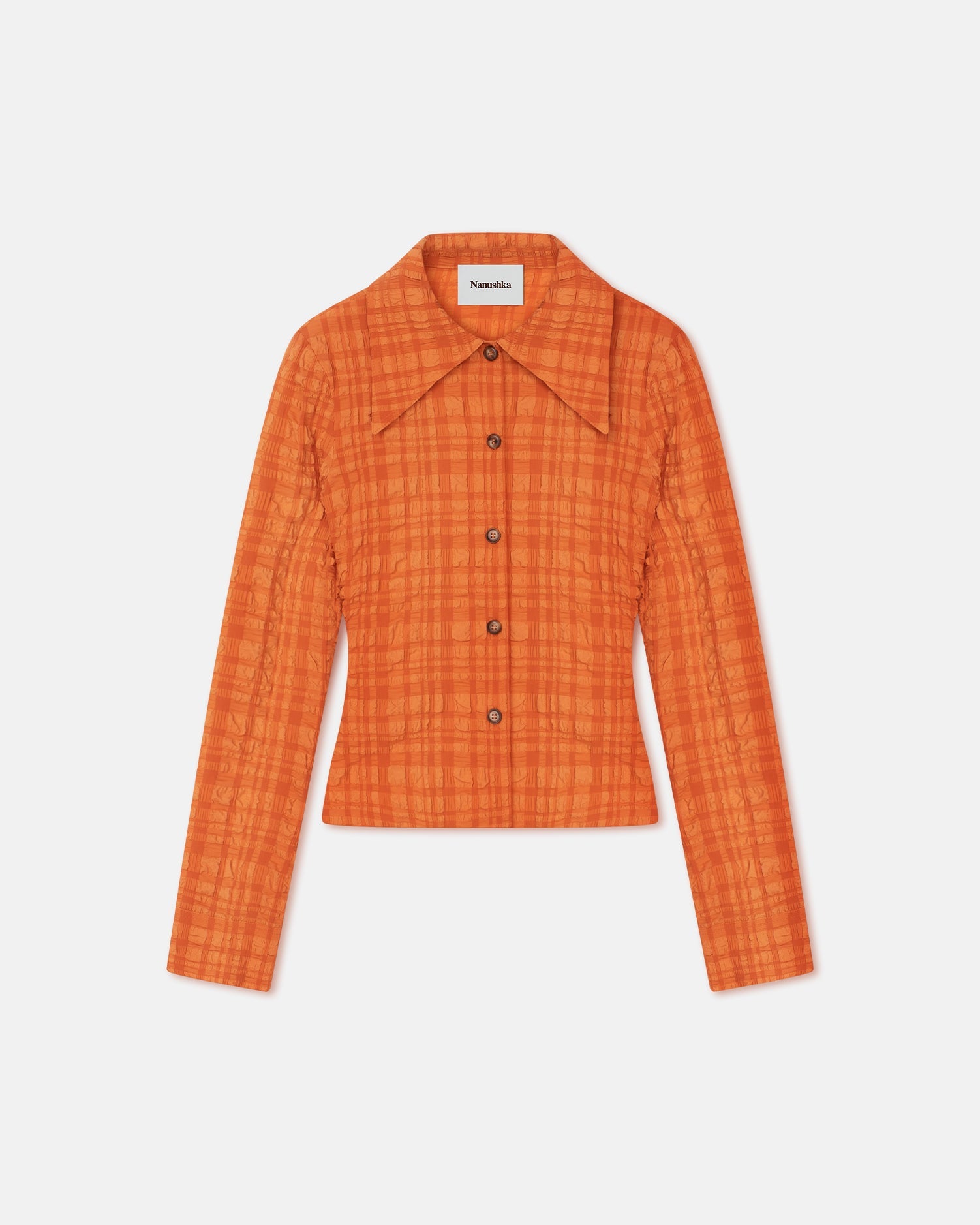 Womens | Lotte Checked Seersucker Shirt | Sunset Orange