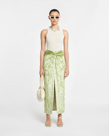 Carlene Twist-Front Crushed Velvet Skirt | Sage