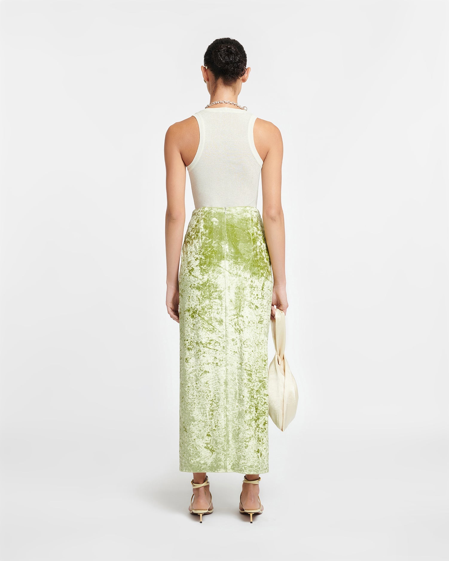 Carlene Twist-Front Crushed Velvet Skirt | Sage