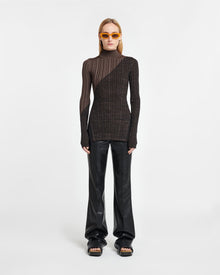 Zareen Ribbed Merino Wool Turtleneck Top | Fossil/Black