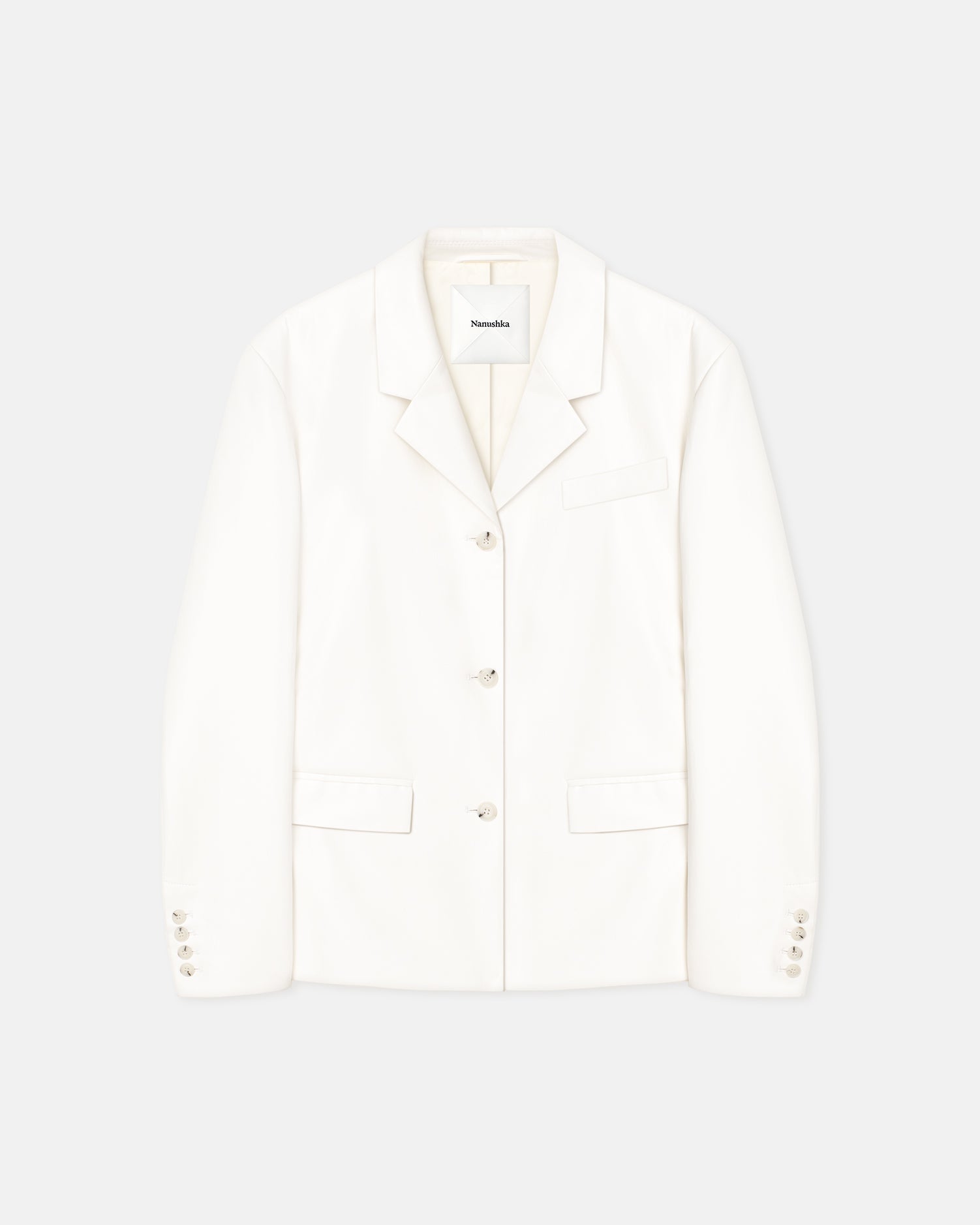 Dionne Belted Okobor Alt-Leather Blazer | White