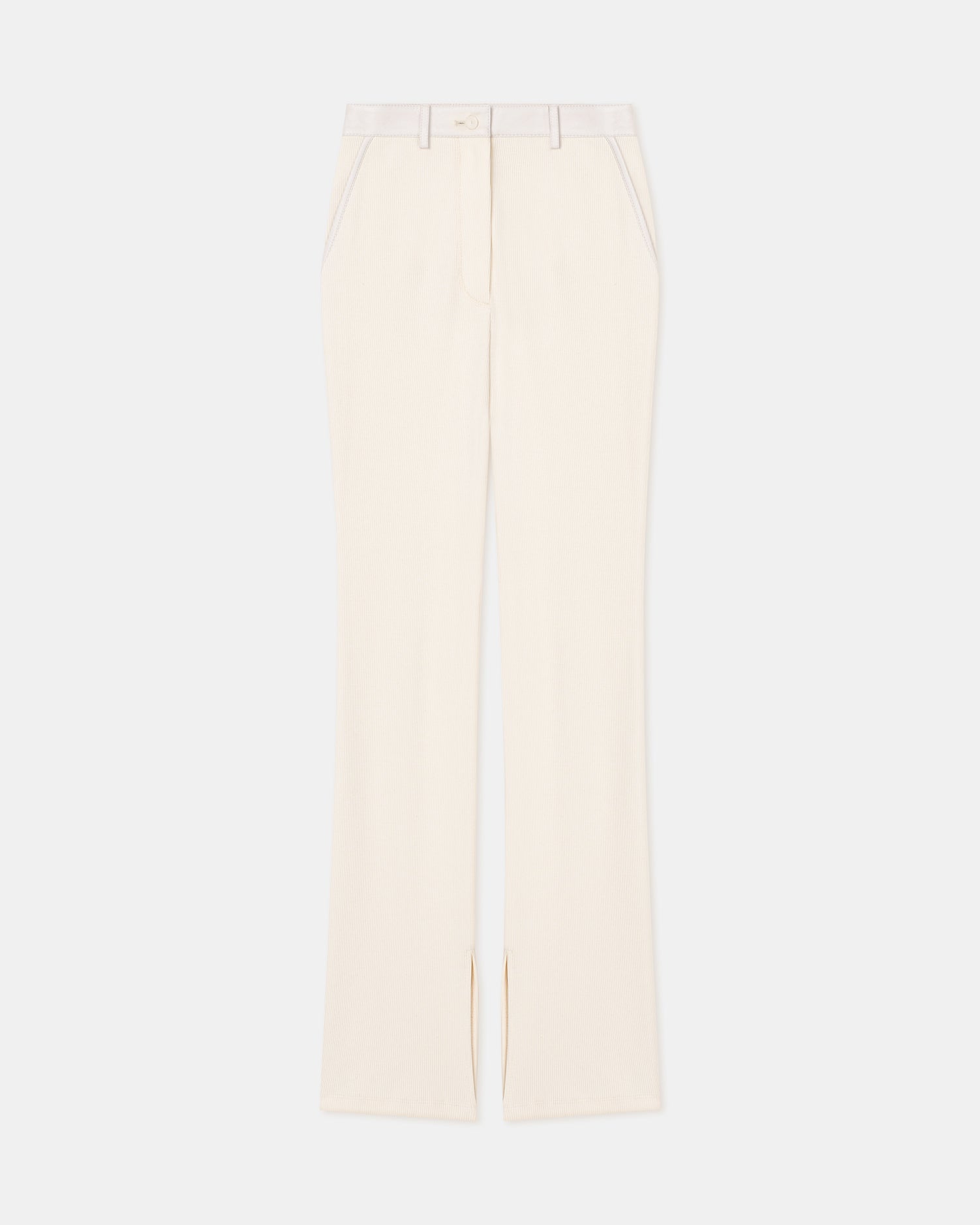 Mykas Leather-Trimmed Ribbed-Jersey Pants | Creme