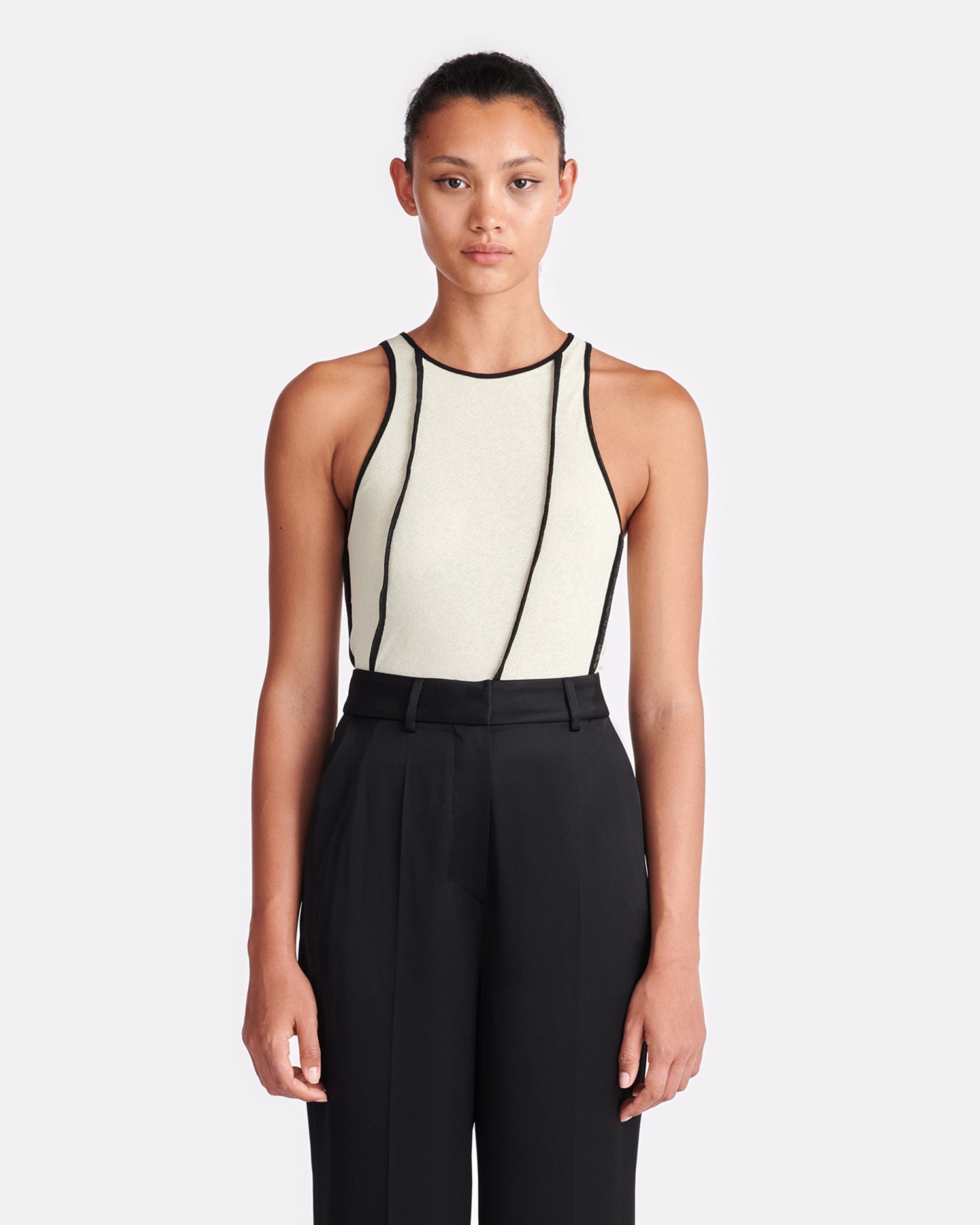 Enna Patchwork Mesh-Jersey Tank Top | White Wax/Black