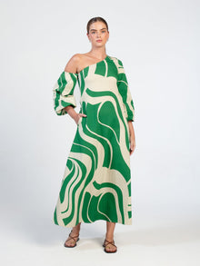 Printed Cotton Poplin Niva Dress | Luze Olive