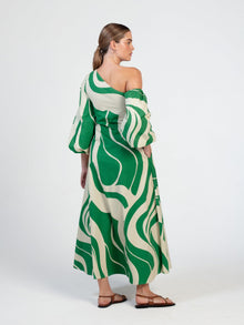 Printed Cotton Poplin Niva Dress | Luze Olive