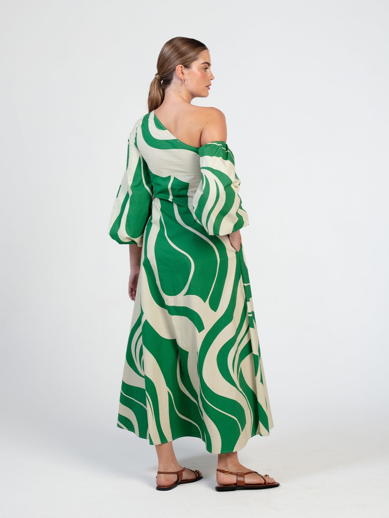 Printed Cotton Poplin Niva Dress | Luze Olive