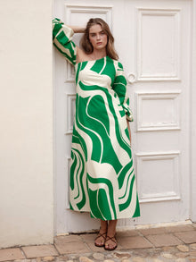 Printed Cotton Poplin Niva Dress | Luze Olive